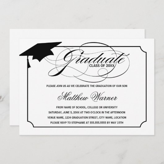 Elegant script Afstuderen Kaart (Voorkant / Achterkant)