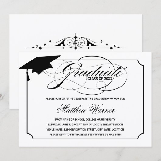 Elegant script Afstuderen Kaart (Voorkant / Achterkant)