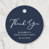 Elegant Script Afstuderen Party Blauw Dank u Bedankjes Labels (Voorkant)