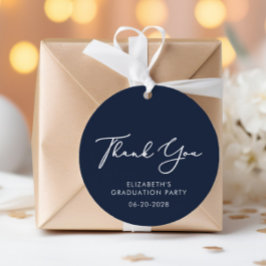 Elegant Script Afstuderen Party Blauw Dank u Bedankjes Labels