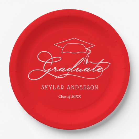 Elegant Script Afstuderen Pet Bord rood Afstuderen (Voorkant)