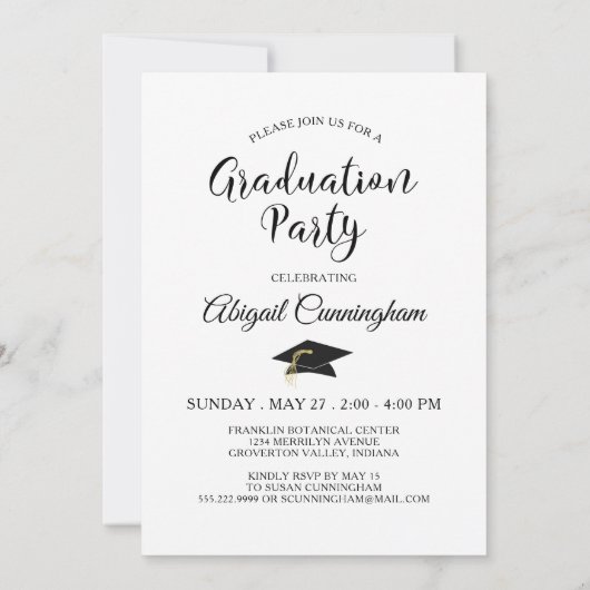 Elegant Script Afstuderen Pet Foto Zwart Wit Kaart (Achterkant)