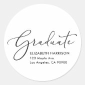 Elegant Script Afstuderen Retouradres Ronde Sticker (Voorkant)