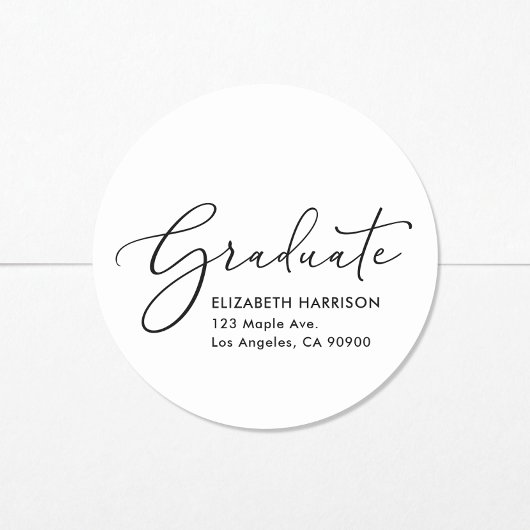 Elegant Script Afstuderen Retouradres Ronde Sticker