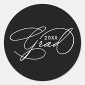 Elegant Script Afstuderen Zwart Ronde Sticker (Voorkant)