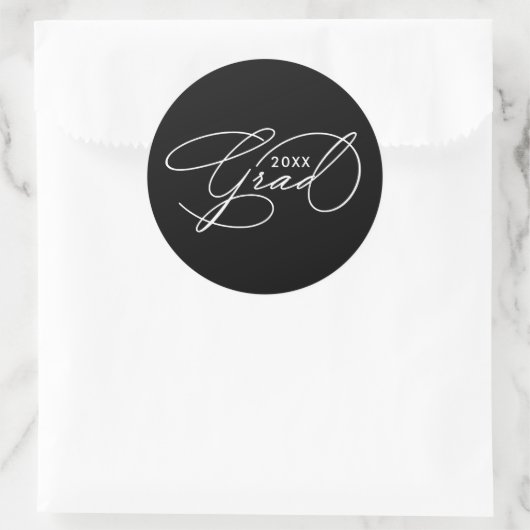 Elegant Script Afstuderen Zwart Ronde Sticker (Tas)
