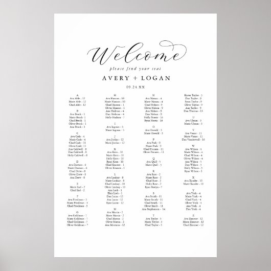 Elegant Script Alfabetical Seed Chart Poster (Voorkant)