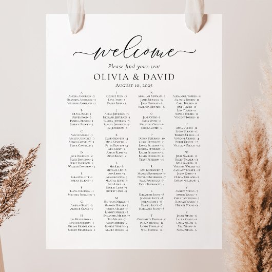 Elegant Script Alfabetisch Welkom Zittingschema Poster