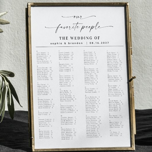 Elegant Script Alfabetische bruiloft zitgrafiek Poster