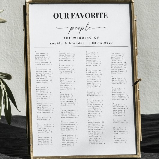 Elegant Script Alfabetische bruiloft zitgrafiek Poster