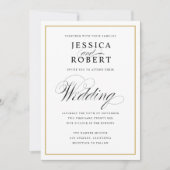 Elegant Script and Gold Border Wedding Kaart (Voorkant)