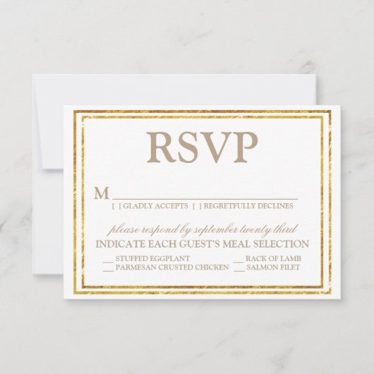 Elegant Script and Gold Border Wedding RSVP (Voorkant)