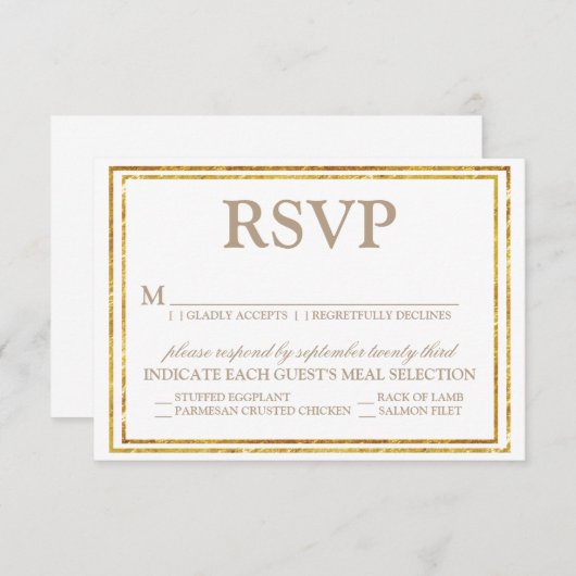 Elegant Script and Gold Border Wedding RSVP (Voorkant / Achterkant)