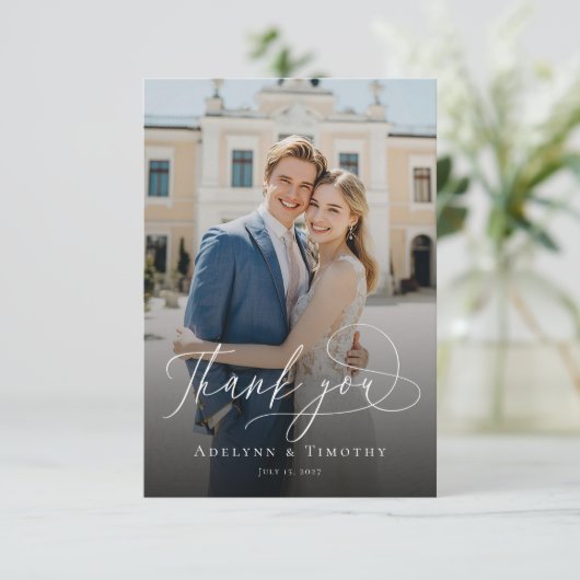 Elegant script and modern photo  bedankkaart (Staand voorkant)