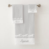 Elegant Script and Stylish Horses on Silver Gray Bad Handdoek (Insitu)