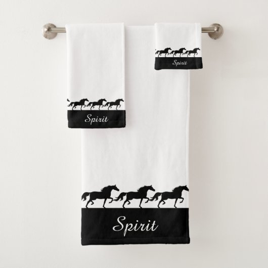 Elegant Script and Stylish Horses on White Bad Handdoek (Insitu)