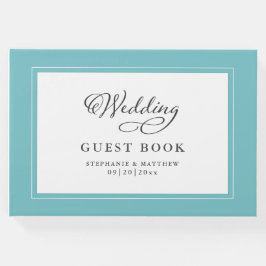 Elegant Script Aqua Trouwboekje Chic Rand Gastenboek