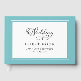 Elegant Script Aqua Trouwboekje Chic Rand Gastenboek