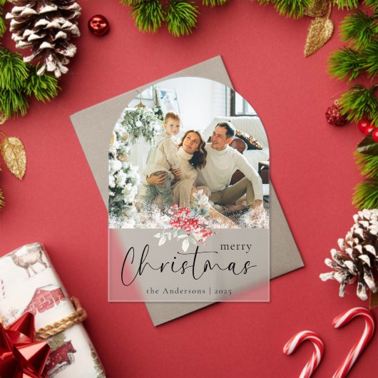 Elegant Script | Arch Family Photo Christmas Card Acryl Uitnodigingen (Insity (Feestdagen))