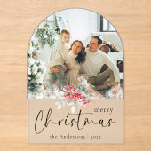 Elegant Script | Arch Family Photo Christmas Card Acryl Uitnodigingen (Voorkant)