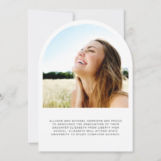 Elegant Script Arch Photo Afstuderen Aankondiging (Achterkant)