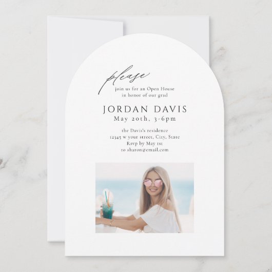 Elegant Script Arch Photo Afstuderen Aankondiging (Achterkant)