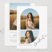 Elegant Script Arch Photo Collage Graduation Aankondiging (Voorkant / Achterkant)