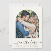 Elegant Script Arch Photo Cream Bruiloft Save The Date (Voorkant)