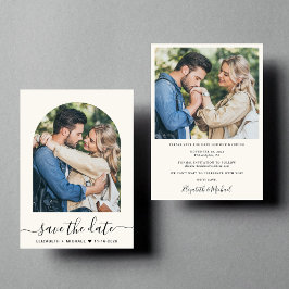 Elegant Script Arch Photo Cream Bruiloft Save The Date