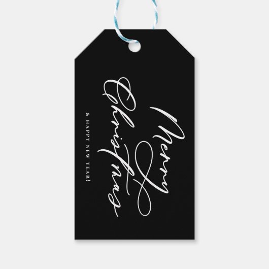 Elegant Script Artic Botanical Black Holiday Cadeaulabel (Voorkant)