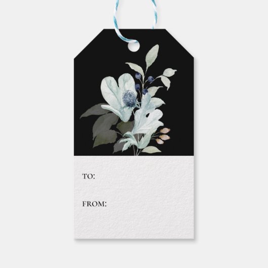 Elegant Script Artic Botanical Black Holiday Cadeaulabel (Achterkant)