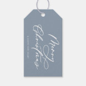 Elegant Script Artic Botanical Dusty Blue Vakantie Cadeaulabel (Voorkant)