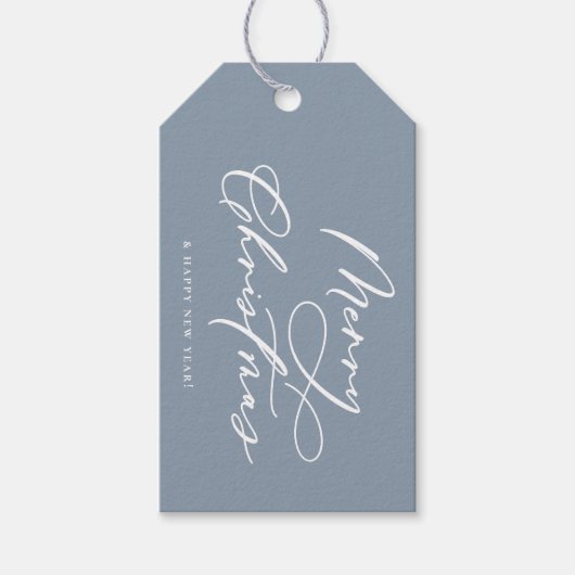 Elegant Script Artic Botanical Dusty Blue Vakantie Cadeaulabel (Voorkant)