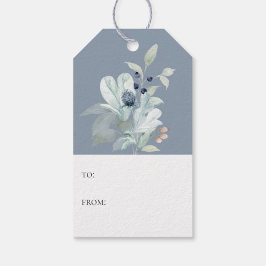 Elegant Script Artic Botanical Dusty Blue Vakantie Cadeaulabel (Achterkant)