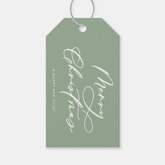 Elegant Script Artic Botanical Sage Groene Vakanti Cadeaulabel (Voorkant)