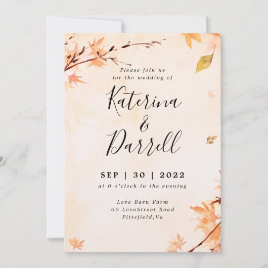 Elegant Script Autumn Weddenschap Kaart (Voorkant)