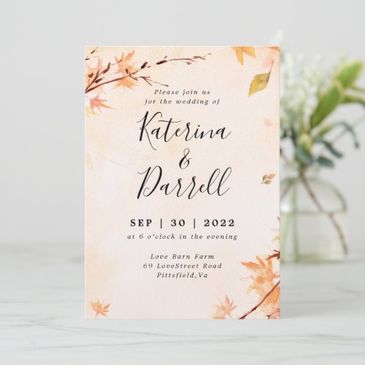 Elegant Script Autumn Weddenschap Kaart (Staand voorkant)