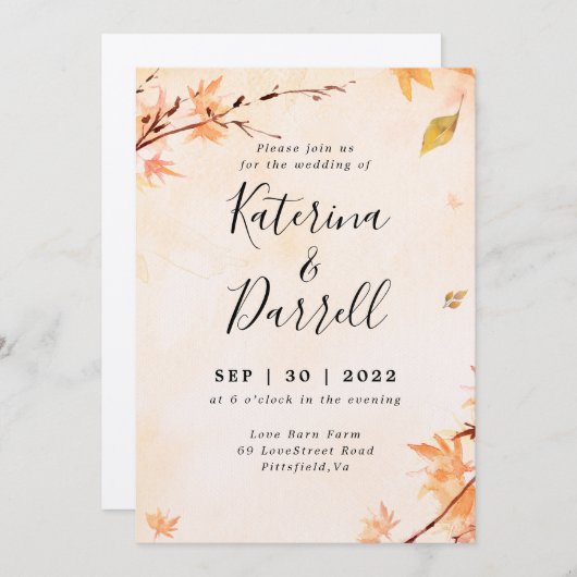 Elegant Script Autumn Weddenschap Kaart (Voorkant / Achterkant)