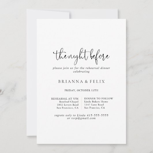 Elegant script avond voor repetitie diner kaart (Voorkant)