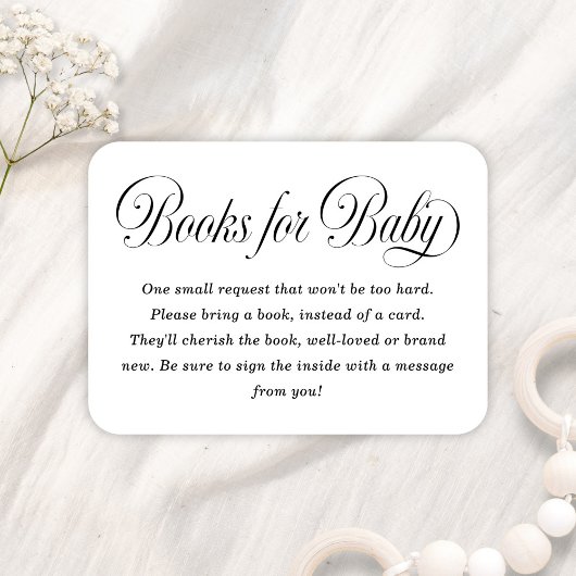 Elegant Script B & W Baby Shower Books For Baby Informatiekaartje