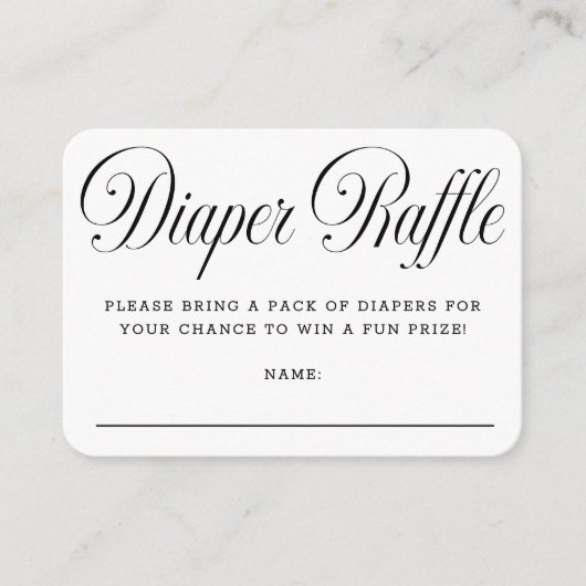 Elegant Script B & W Baby Shower Diaper Raffle Informatiekaartje (Voorkant)