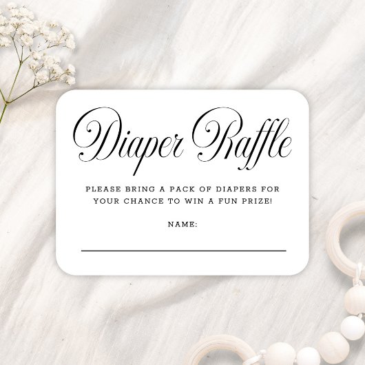 Elegant Script B & W Baby Shower Diaper Raffle Informatiekaartje