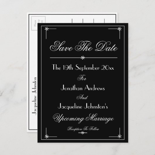 Elegant Script B & W Wedding Save the Date Uitnodiging Briefkaart (Voorkant / Achterkant)