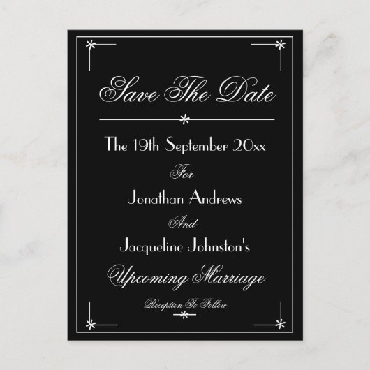 Elegant Script B & W Wedding Save the Date Uitnodiging Briefkaart (Voorkant)