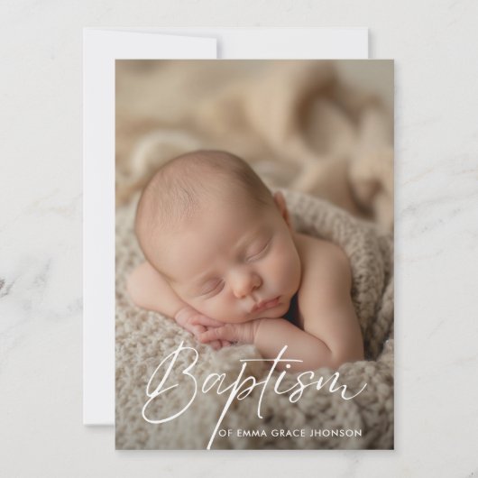 Elegant script Baby Boy Girl Doop Foto Goud Kaart (Voorkant)