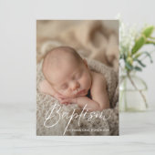 Elegant script Baby Boy Girl Doop Foto Goud Kaart (Staand voorkant)