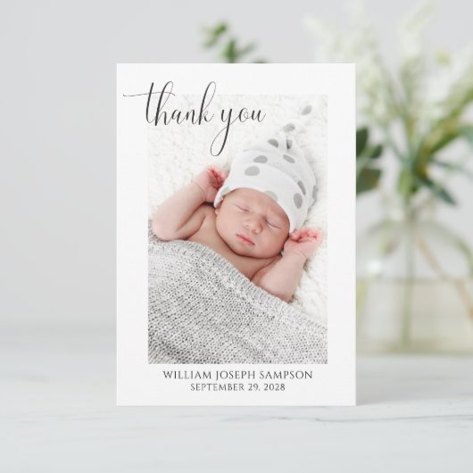 Elegant Script Baby Dank u geboorte aankondiging (Staand voorkant)