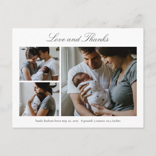 Elegant Script Baby Fotoaankondiging Bedankt Briefkaart (Voorkant)