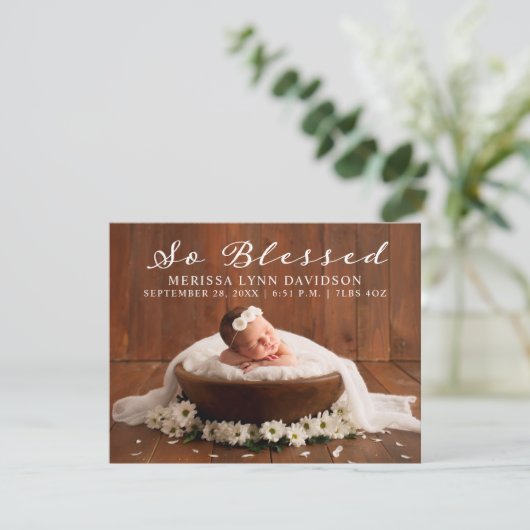 Elegant script Baby Girl Fotoaankondiging Aankondiging (Staand voorkant)