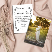 Elegant script baby shower minimalistische foto bedankkaart